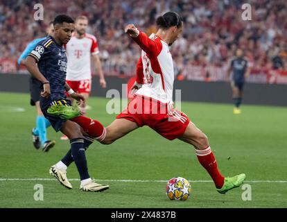 Monaco, Germania. 30 aprile 2024. Calcio: Champions League, Bayern Monaco - Real Madrid, round a eliminazione diretta, semifinale, andata all'Allianz Arena. Leroy sane di Monaco segna per 1-1. Crediti: Sven Hoppe/dpa/Alamy Live News Foto Stock