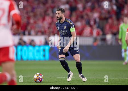 Monaco, Germania. 30 aprile 2024. Jose Ignacio Fernandez Iglesias, conosciuto come Nacho Fernandez del Real Madrid CF in azione durante la semifinale di UEFA Champions League partita di andata tra il Bayern Munchen e il Real Madrid CF all'Allianz Arena. Punteggio finale: FC Bayern Munchen 2 : 2 Real Madrid CF credito: SOPA Images Limited/Alamy Live News Foto Stock