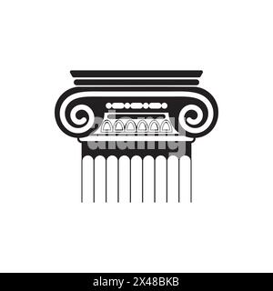 Antica capitale di colonne da costruzione in marmo o monumento ornato, icona della linea nera, illustrazione vettoriale Illustrazione Vettoriale