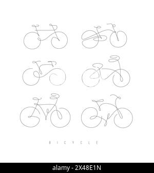 Icone della bicicletta disegnate a mano disegnate in stile line art su sfondo bianco Illustrazione Vettoriale