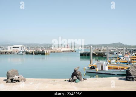 Isola di Jeju, Corea - 25 aprile 2024: Porto dell'isola di Biyangdo Foto Stock