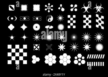 Figura geometrica bianca di riempimento nera y2k, 3d . Vettore per poster Illustrazione Vettoriale
