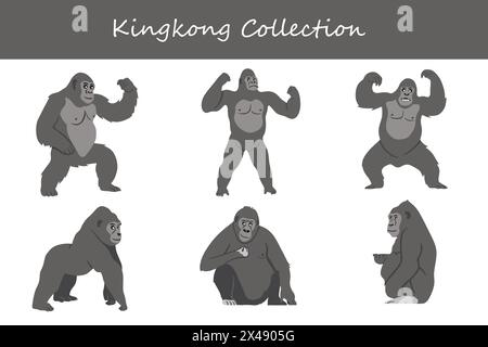 Collezione Kingkong. Kingkong in pose diverse. Illustrazione vettoriale. Illustrazione Vettoriale