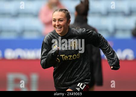 Katie Zelem del Manchester United si scalda davanti al Barclays WomenÕs Super League match tra Leicester City e Manchester United. Foto Stock