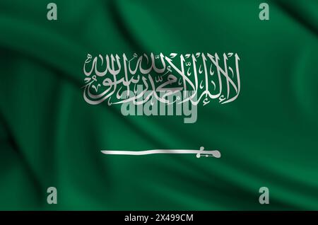 La bandiera dell'Arabia Saudita che copre la cornice sta sventolando nel vento Foto Stock