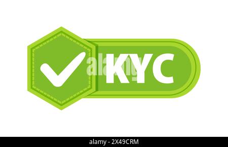 KYC o Know Your Customer Badge (conoscere il badge del cliente) con un segno di spunta. Etichetta o adesivo Illustrazione Vettoriale