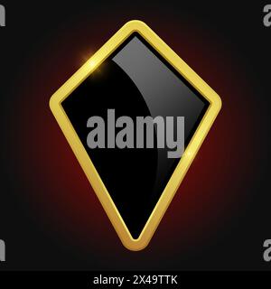 Schermo nero con cornice dorata lucida isolata su sfondo rosso. Elemento di design VIP Luxury con logo. Illustrazione clipart vettoriale. Logotipo medieva Illustrazione Vettoriale