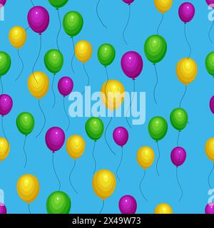 Ripetizione senza cuciture con palloncini a elio su sfondo blu. Illustrazione vettoriale. Illustrazione Vettoriale