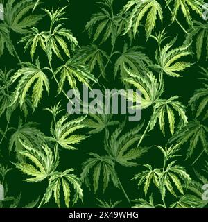 Foglie di cannabis disegnate a mano disegno acquerello senza cuciture Foto Stock