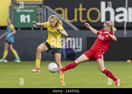 Sittard, Paesi Bassi. 1° maggio 2024. SITTARD - 01-05-2024, stadio fortuna Sittard, calcio, Azerion Vrouwen Eredivisie olandese, stagione 2023 - 2024. Fortuna Sittard - FC Twente (donna) credito: Pro Shots/Alamy Live News Foto Stock