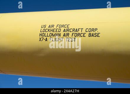 Primo piano sul razzo X7-A di Lockheed al Museum of Space History di Alamogordo, NEW MEXICO, USA Foto Stock