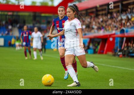 Barcellona, Spagna. 1° maggio 2024. Barcellona, Spagna, 1 maggio 2024: Durante la partita di calcio della Liga F tra FC Barcelona e Madrid CFF allo stadio Johan Cruyff di Barcellona, Spagna (Judit Cartiel/SPP) credito: SPP Sport Press Photo. /Alamy Live News Foto Stock