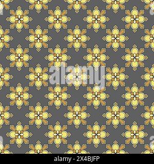 Motivo senza cuciture con classiche rosette floreali lineari disegnate a mano Illustrazione Vettoriale