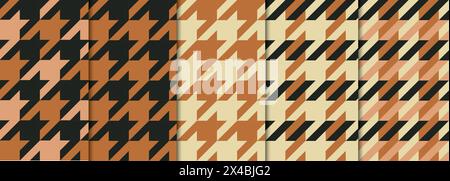 set di 5 texture pied de poule marroni senza cuciture Illustrazione Vettoriale