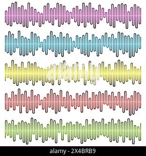 Set vettoriale onde sonore. Equalizzatore audio. Onde sonore e audio isolate su sfondo bianco. Illustrazione Vettoriale