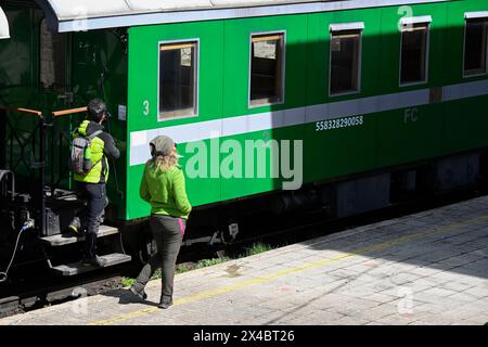 Treno Sila, treno turistico, stazione ferroviaria Camigliatello Silano, Calabria, Italia Foto Stock