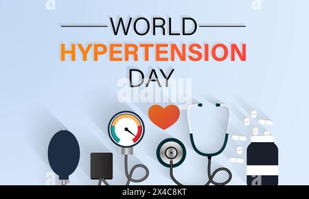 Illustrazione vettoriale della giornata mondiale dell'ipertensione sulla salute. Modello vettoriale di prevenzione delle malattie per banner, scheda, sfondo. Illustrazione Vettoriale