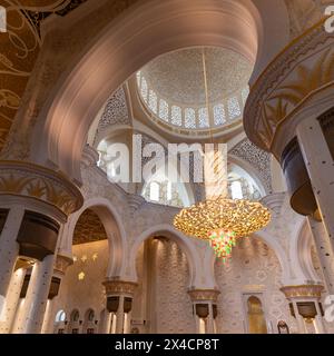 Una foto della sala principale di preghiera della grande Moschea dello sceicco Zayed. Foto Stock