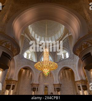 Una foto della sala principale di preghiera della grande Moschea dello sceicco Zayed. Foto Stock