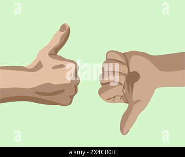 Illustrazione vettoriale isolata di mani umane che mostrano come e antipatia. Illustrazione Vettoriale