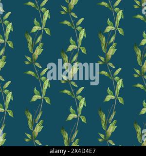Foglie verdi, illustrazione, motivo senza cuciture, carta digitale, disegnata a mano, Foto Stock