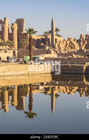 Karnak, Luxor, Egitto. Lago Sacro al complesso del tempio di Karnak. Foto Stock