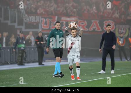 Roma, Lazio, ITALIA. 2 maggio 2024. 02/05/2024 Roma, Stadio Olimpico, partita di calcio valida per la semifinale dell'Europa League 2023/24 tra AS Roma e Bayer Leverkusen. Nella foto: Alex Grimaldo, (Credit Image: © Fabio Sasso/ZUMA Press Wire) SOLO USO EDITORIALE! Non per USO commerciale! Foto Stock