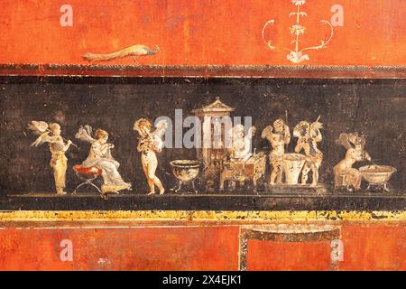 Affresco di Pompei - dettaglio colorato dagli affreschi della villa di Vettii, sito patrimonio dell'umanità dell'UNESCO, Pompei, Campania, Italia Foto Stock