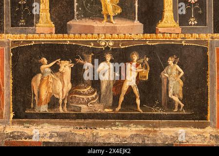 Affresco di Pompei - dettaglio dagli affreschi murali della villa di Vettii, risalente al i secolo d.C.; rovine di Pompei, Campania, Italia Foto Stock