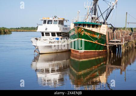 Stati Uniti, Georgia, Darien. Barche di gamberi attraccate a Darien. (Solo per uso editoriale) Foto Stock