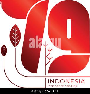 Semplice 79° giorno dell'indipendenza indonesiana, 17 agosto 2024 logo concept con stile organico Illustrazione Vettoriale