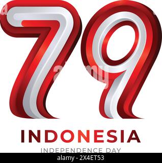 79esima indipendenza indonesiana, 17 agosto 2024 Logo concept con design di colore rosso e bianco. Illustrazione Vettoriale