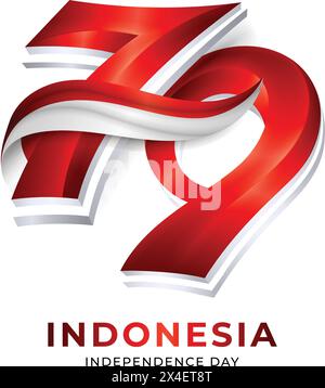 79° giorno dell'indipendenza dell'Indonesia, 17 agosto 2024 Logo di concetto con bandiera indonesiana Illustrazione Vettoriale