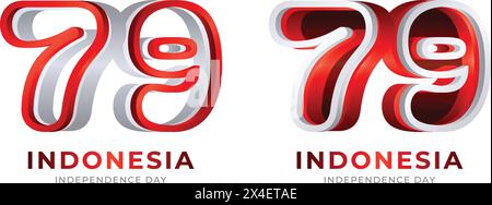 Logo del 79° concetto di indipendenza indonesiana. design elegante con colori rosso e bianco. Illustrazione Vettoriale