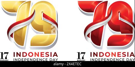 Logo del 79° concetto di indipendenza indonesiana, design semplice, elegante e moderno con colori diversi Illustrazione Vettoriale