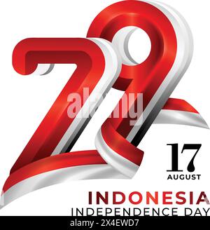 Felice 79° giorno dell'indipendenza dell'Indonesia, logo rosso bianco 79 con bandiera dell'indonesia Illustrazione Vettoriale