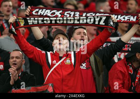Roma, Italia 2.05.2024: Leverkusen tifosi in tribuna davanti alla UEFA Europa League 2023-2024, semifinali tappa 1, partita di calcio tra AS Roma V Foto Stock