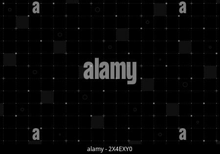 Griglia di interfaccia futuristica VR HUD. Linea di visualizzazione e sfondo dei punti della navicella spaziale in alto. Mesh dello schermo dell'interfaccia utente digitale. Modello di progettazione dello sfondo della visiera hi-tech GUI. Cruscotto FUI Sci Fi bianco e nero. Vettore Illustrazione Vettoriale