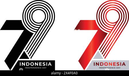 Logo del 79° concetto di indipendenza indonesiana, con un diverso design moderno Illustrazione Vettoriale