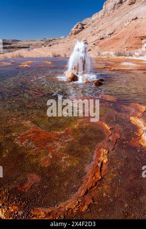 Stati Uniti, Utah. Crystal Geyser, un geyser di acqua fredda, formazione geologica in travertino, vicino a Green River. Foto Stock