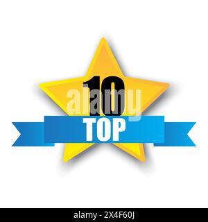 Il distintivo numero dieci. Simbolo di valutazione vettoriale. Design a nastro luminoso. Illustrazione Vettoriale