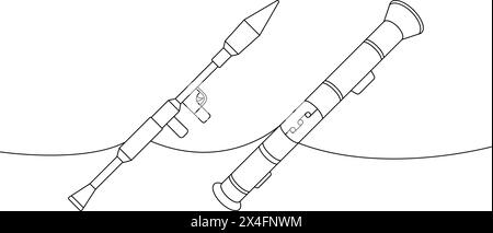 Set di lanciagranate anticarro a una linea di disegno continuo. Varie armi moderne continuano a una linea. Illustrazione lineare vettoriale. Illustrazione Vettoriale