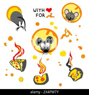Carino Brown Rat varie pose Cartoon Vector Illustration Illustrazione Vettoriale