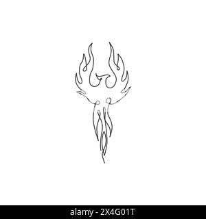 Disegno a linea singola continua della fiamma phoenix Bird per l'identità del logo aziendale. Il concetto di icona dell'azienda dalla forma della fauna. Design a una linea alla moda V Illustrazione Vettoriale