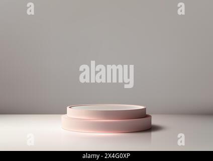 Podio a cilindro rosa 3D su sfondo bianco, stile minimalista, esposizione dei prodotti, mockup, showroom, vetrina. Illustrazione vettoriale Illustrazione Vettoriale