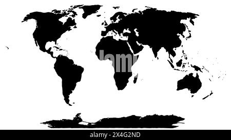 Sagoma nera della mappa del mondo su sfondo bianco. Foto Stock