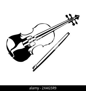 Icona violino con silhouette in bianco e nero. Silhouette dello strumento musicale. Illustrazione vettoriale. Illustrazione Vettoriale