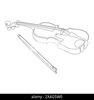 Un disegno di una sola linea di un violino. Icona del violino a linea continua. Icona di una riga. Illustrazione vettoriale Illustrazione Vettoriale