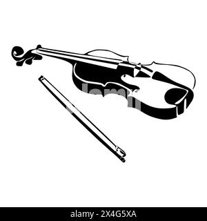 Icona violino con silhouette in bianco e nero. Silhouette dello strumento musicale. Illustrazione vettoriale. Illustrazione Vettoriale