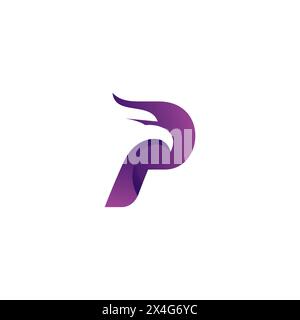 Logo P Eagle con combinazione di colori viola. Icona lettera P. Illustrazione Vettoriale